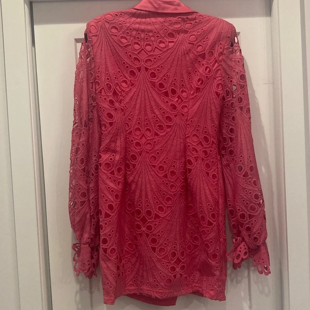 PrettyLittleThing Coral Pink Lace Blazer Mini Dress